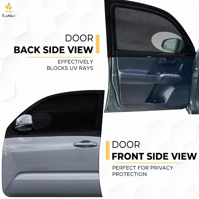 EcoNour Car Front Side Window Sun Shades Compatible for Toyota Tacoma | 2 Pack Breathable Super Stretchy Mesh Sun Shade | Heat Block UV Protection Car Window Screen Covers | Mosquito Net Curtains - Image 4