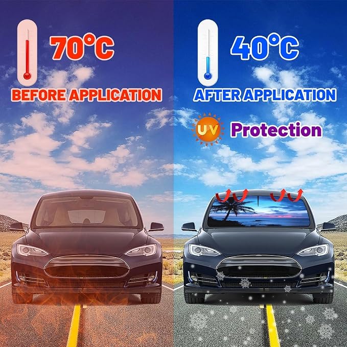 Palm Tree Car Sun Shade Umbrella Beach Windshield Sunshade for Car | Coconut Tree Car Umbrella Sun Shade Rotable Block UV & Heat Sunshades for Front Window Covers for Auto Sedan SUV Pickup - Image 3