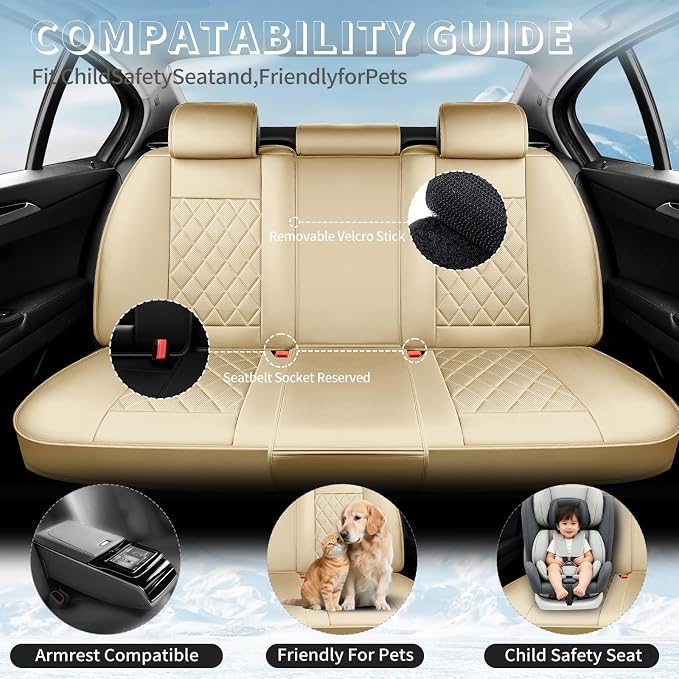 Fit Tundra Premium Leather Car Seat Covers for Toyota Tundra 2007-2025 2026 - Waterproof，Breathable，All-Weather Seat Cushion Protecto & Airbag Compatible, 2 Front Seat Beige - Image 3