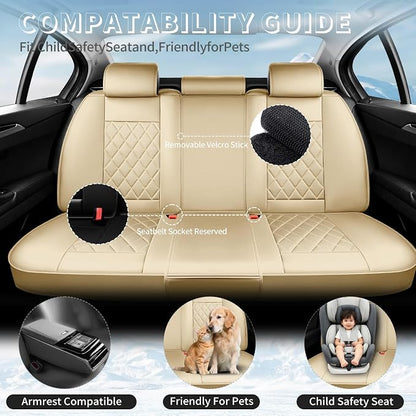 Fit Prius Premium Leather Car Seat Covers for Toyota Prius 2001-2025 2026 - Waterproof，Breathable，All-Weather Seat Cushion Protecto & Airbag Compatible, Full Set Beige - Image 3