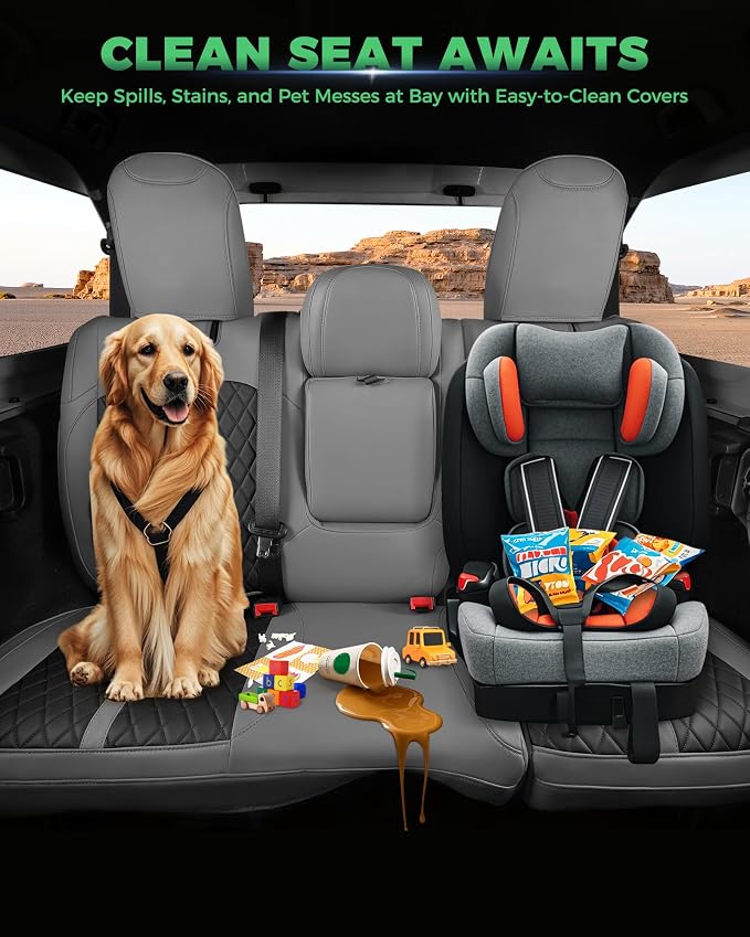 RIDEPOSH for Jeep Wrangler Leather Custom Car Seat Covers Full Set 4 Door | 2018-2026 JL, with Rear Cup Holder, Not for 4XE, Luxury Waterproof Protector, 40/60 Spilt, 5 Seats, Full Coverage, Durable - Image 7