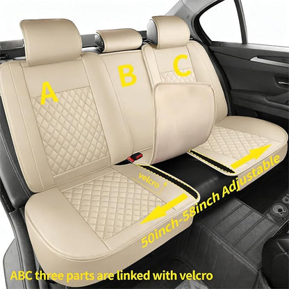 Light Beige Thick Nappa Leather Automotive Car Seat Covers Full Set | Univerasal Fit,Lumbar Support,3D Contoured,Waterproof,for most Suvs Trucks Sedans - Image 7