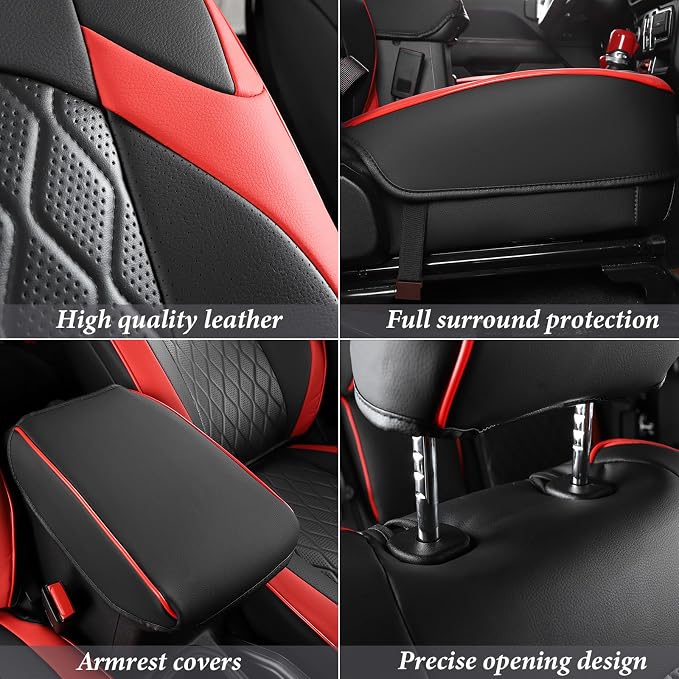 Coverado Seat Covers 4 Door for Jeep Wrangler, 2PCS Leather Car Seat Cover for Jeep Wrangler Vehicle Accessories Custom Fit for 2018-2026 Jeep Wrangler Seat Covers 2-Door/4-Door(Red) - Image 3