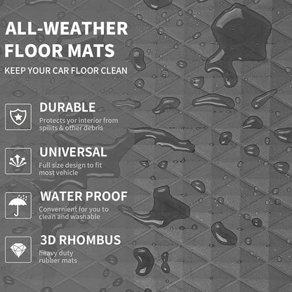 CAR PASS Gray Rubber Car Floor Mats & Cargo Liners, Durable Anti-Slip 3D Rhombus Waterproof Automotive Pad Trim Fit Liner All-Weather Trunk Mats Full Set Universal Fit Auto Van Sedan SUV Truck Gray - Image 7