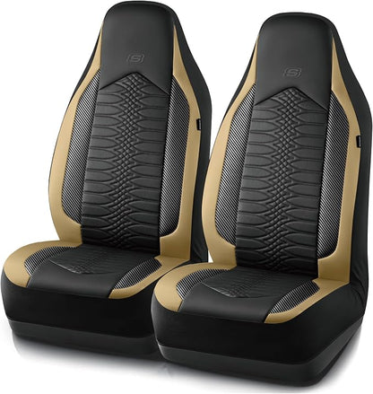 Skechers Memory Foam Car Seat Covers, Leather High Back Seat Covers Quilting Design,Waterproof Sports Car Seat Covers Front Seats,Airbag Compatible, Universal Fit for Most Cars, SUVs,Trucks,Beige by Unknown