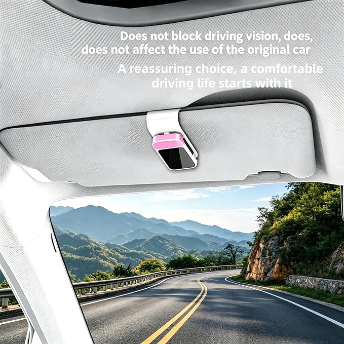 2 Pack Sunglass Holder for Car Visor, Soft Sponge Protection, Snap-On, Pink | Cute Pink&White Car Accessories, No-tool install, universal fit, tidy interior, protect glasses, for sunglasses & eyeglasses - Image 4