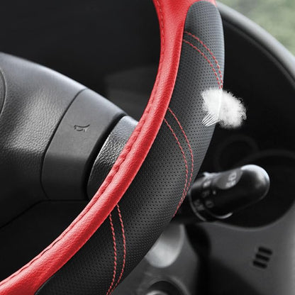 Elantrip Leather Steering Wheel Cover 14 1/2 to 15 inch Universal Padded Soft Grip Breathable for Car Truck SUV Jeep Anti Slip Black and Red - Image 3