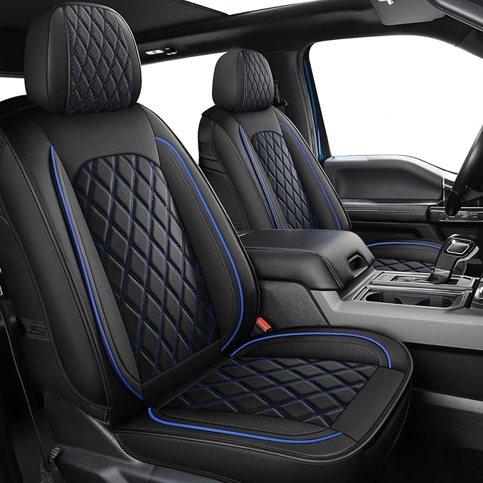 Seat Covers Full Set for 2009-2026 Dodge Ram 1500/2500/3500,Blue | Leather Ram Seat Cover,Waterproof Truck Seat Covers,Blue Seat Cover,Heavy Duty Seat Covers With Split Curved Bench 40/60 by MIROZO