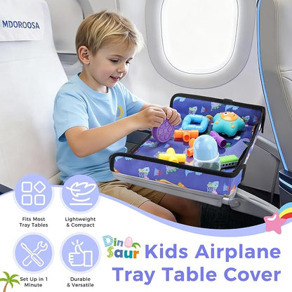 COOLBEBE Airplane Tray Table Cover, Foldable Travel Tray Cover | for Toddlers 1-3, Universal Fit for Airplane, Car Seat, High Chair, Machine Washable, Portable, Blue Dinosaur - Image 8