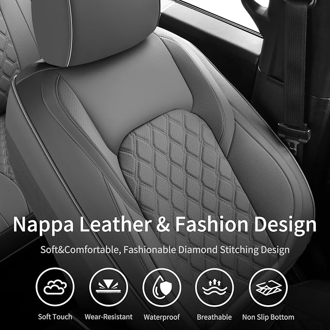 Huidasource Gray Rear Seat Covers Fit for Ford F150 2015-2026 & F250 F350 F450 2017-2026 Crew Cab XL XLT Lariat King Ranch Platinum, Nappa Leather Waterproof Rear Bench Car Seat Cover - Image 6