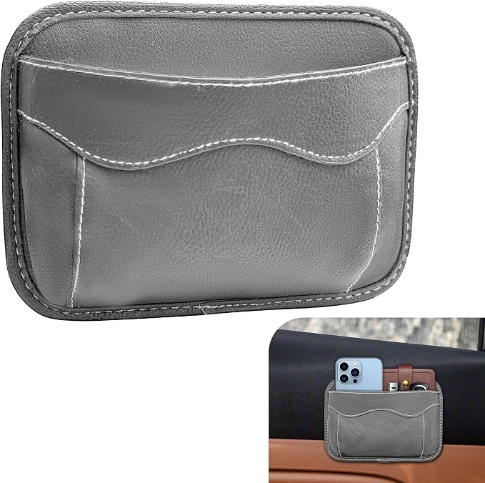 Car Side Pocket Organizer, Car Seat Side Storage Pocket, Pen Phone Holder Tray Pouch Vehicle Seat Gap Filler, PU Leather Car Seat Side Pocket Organizer for Auto Door Window Console (Grey) by Unknown