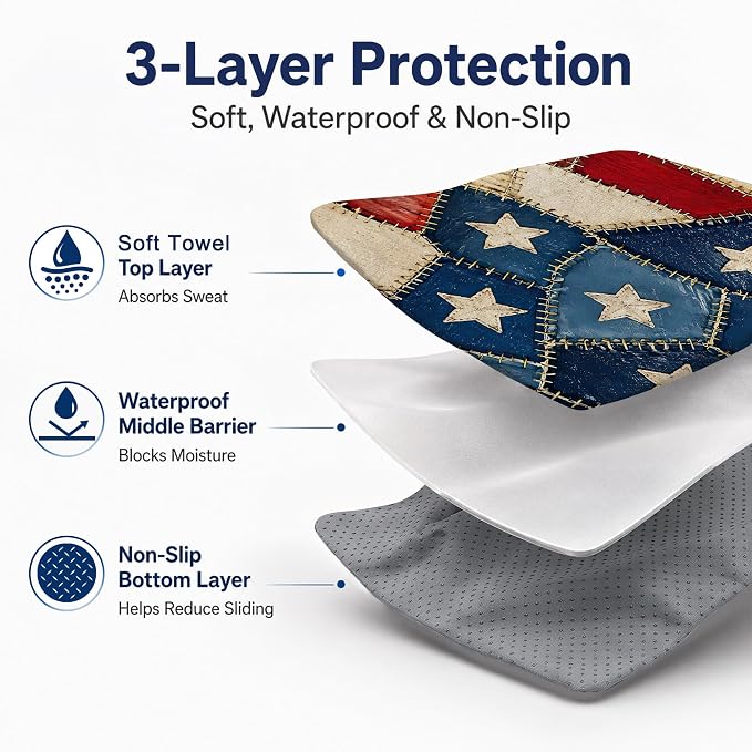 Car Seat Towel Cover 2 Pack for Front Seats, Sweat Absorbent Car Seat Protector with Non-Slip Backing, Waterproof Towel Car Seat Covers for Runners, Gym, Swimming, Beach, Patchwork Flag - Image 3