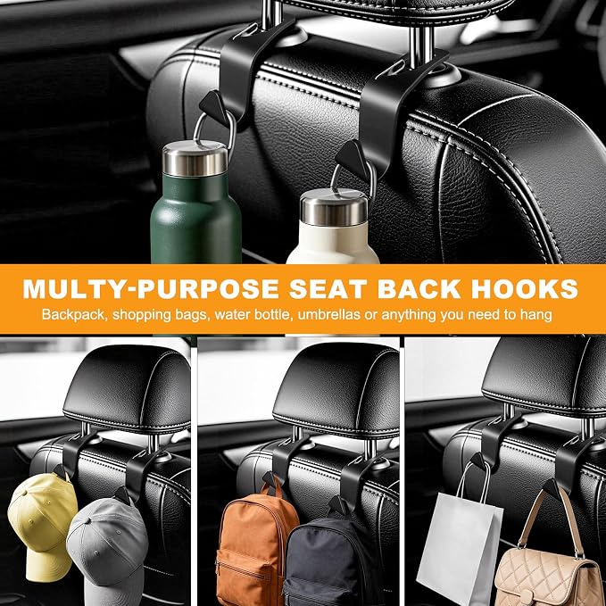 Car Seat Headrest Hook for Purses Bags Groceries, 4 Pack Black | Holds 50lbs 360° Rotating, Vehicle Storage Organizer, Universal Car Interior Accessories, Road Trip Essentials - Image 5
