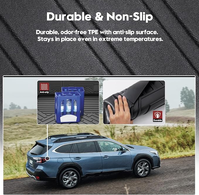TGBROS Floor Mats for Subaru Outback 2020-2025, All Weather TPE Liners Full Set with Cargo Liner & Back Seat Protector, Non-Slip Black 6PCS - Image 4