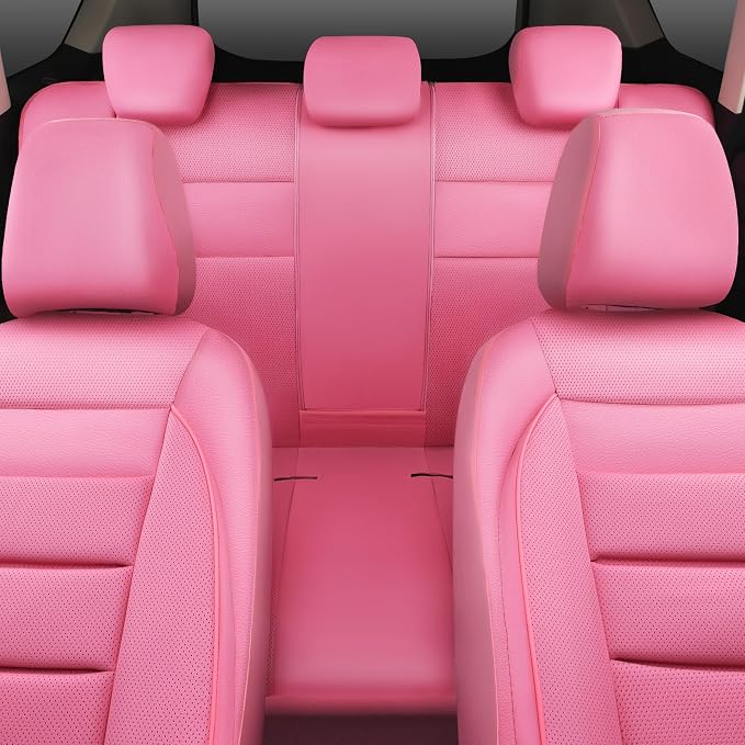 CAR PASS Pink Leather Seat Covers Full Set Universal Water Resistant 3D Foam Back Support, Luxury Comfort Automotive 5 Seat Covers for Women All Season Fit SUV,Sedan,Van, Airbag Compatible Pink - Image 7