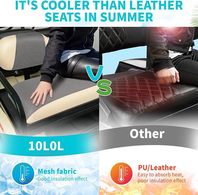 10L0L Golf Cart Seat Covers for Yamaha EZGO Club Car Seat Towel Cushion | Breathable Mesh All-Season Front/Rear Seat Blanket, UV Resistant, Cool Comfort, Machine Washable, Easy On, Great Golf Gift - Image 5