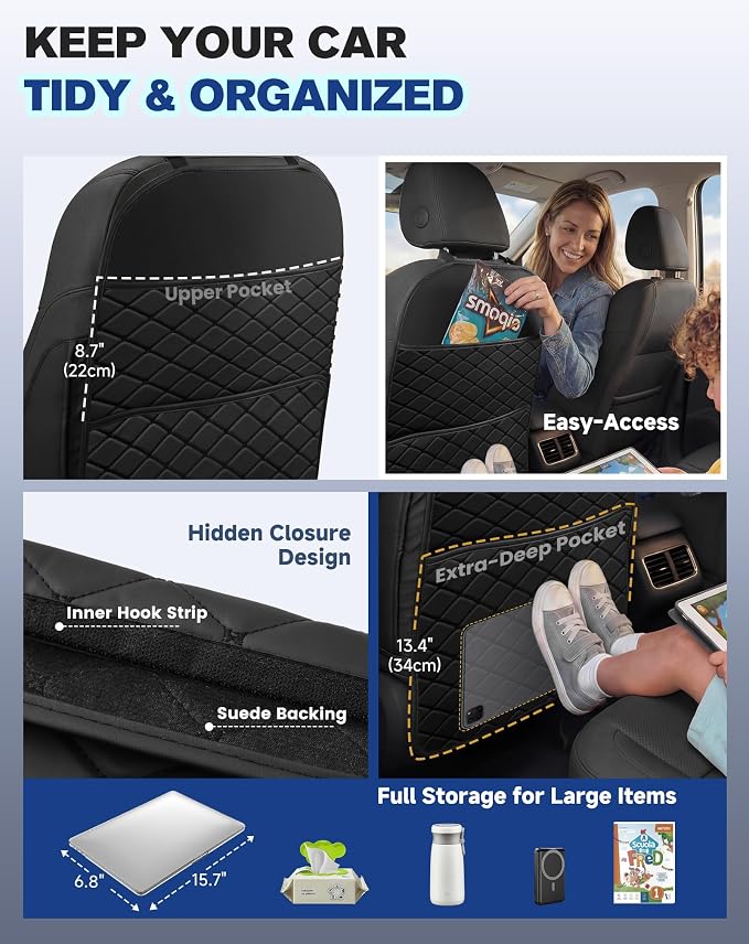 Seat Back Protectors for Kids, Car Kick Mats for Front Seats (Gray) | With Large Pocket Organizer, Waterproof, Protects Against Dirt, Scuffs & Scratches, Fits Most Vehicles, 2PCS - Image 4