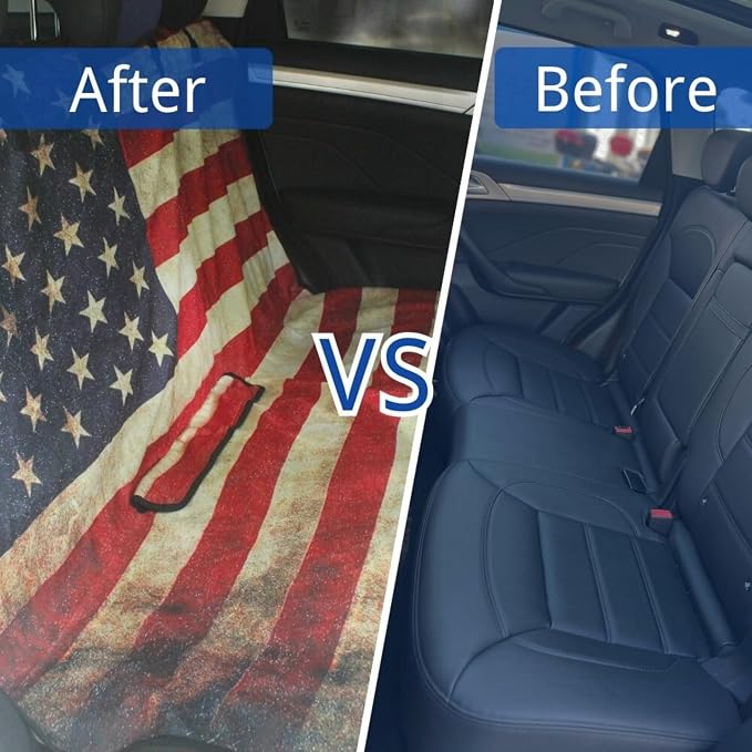 Waterproof Back Seat Cover for Dogs and Kids, Car Seat Protector Under Baby Car Seat, Child and Dog Car Seat Cover Blanket for Rear Bench(American Flag Red, Rear Bench Seat Towel) - Image 7