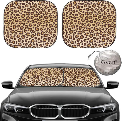 Gven Windshield Sun Shade 2pcs with Bonus Car Sunshade for Front Window Shades 2025 Technology Reflect UV and Heat Sun Visor Automotive Interior Sun Protection (Leopard, S) by Gven