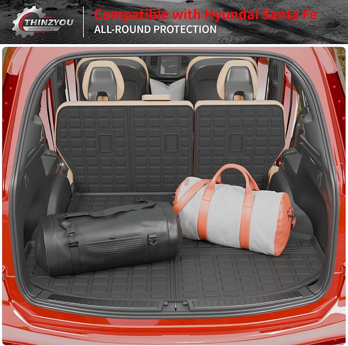 Cargo Mat & Backrest Mats for 2021-2023 Hyundai Santa Fe 5 Seats | Trunk Liner Trunk Mat TPE All Weather Back Seat Cover Protector 2022 Santa Fe Accessories - Image 5