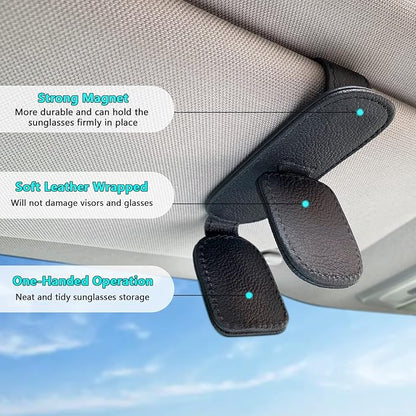 Visonx 2 Pieces Sunglass Holder for Car Visor Clip, Magnetic Leather Eyeglass Hanger Clip for Car, Square Car Visor Accessories (Black) - Image 3