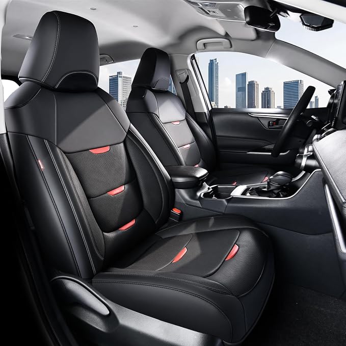 Coverado Toyota RAV4 Seat Covers Custom Fit 2019-2025, Leather, Full Set | Car Seat Covers for Toyota RAV4 2019-2025(Hybrid) LE,XLE,XLE Premium,Limited, Airbag Compatible & Easy Install & Waterproof by COVERADOAUTO