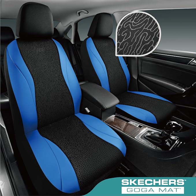 Skechers Car Seat Covers,Leather Seat Covers with GOGA Mat Technology,Waterproof Car Seat Covers Full Sets,Airbag Compatible,Comfort Universal Fit for Most Cars,Vans,Trucks,SUVs,Blue - Image 2