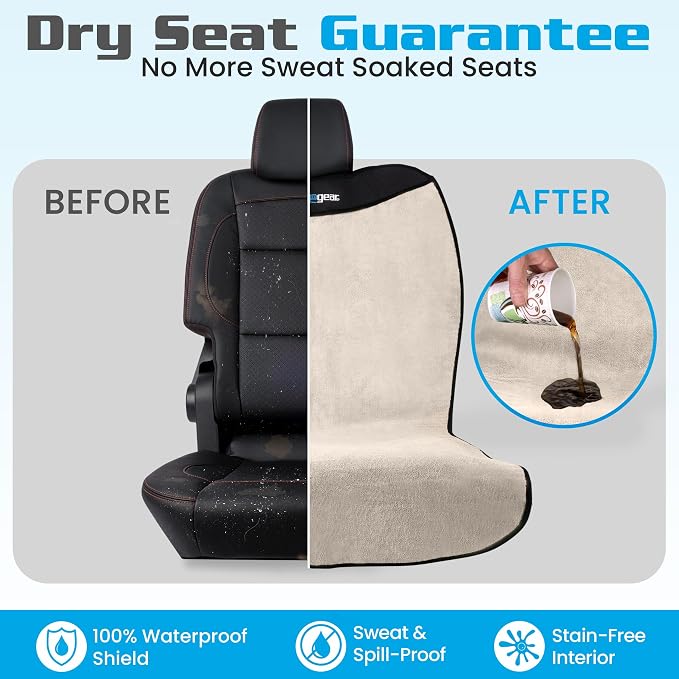 Happeseat Waterproof Car Seat Cover & Protector, Sand | Universal Fit, Car Seat Towel Cover, Slip Resistant Backing, Machine Washable, Fits Front & Back, Easy Install & Storage - Image 2