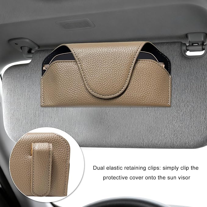 Sunglass Holder for Car Visor, Magnetic Auto Sun Visor Eyeglass Organizer with Dual Back Clips, Leather Glasses Protective Storage Case Universal for Most Vehicles Visors (Brown) - Image 5