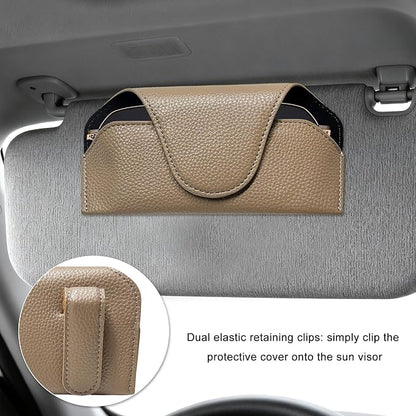 Sunglass Holder for Car Visor, Magnetic Auto Sun Visor Eyeglass Organizer with Dual Back Clips, Leather Glasses Protective Storage Case Universal for Most Vehicles Visors (Brown) - Image 5