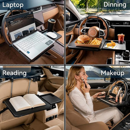 XOOL 2 in 1 Car Steering Wheel Tray, Back Seat Headrest Tray with Phone Holder – Foldable/Height Adjustable Steering Wheel Desk, Car Laptop Desk & Food Tray for Cars, SUVs & Trucks - Image 8