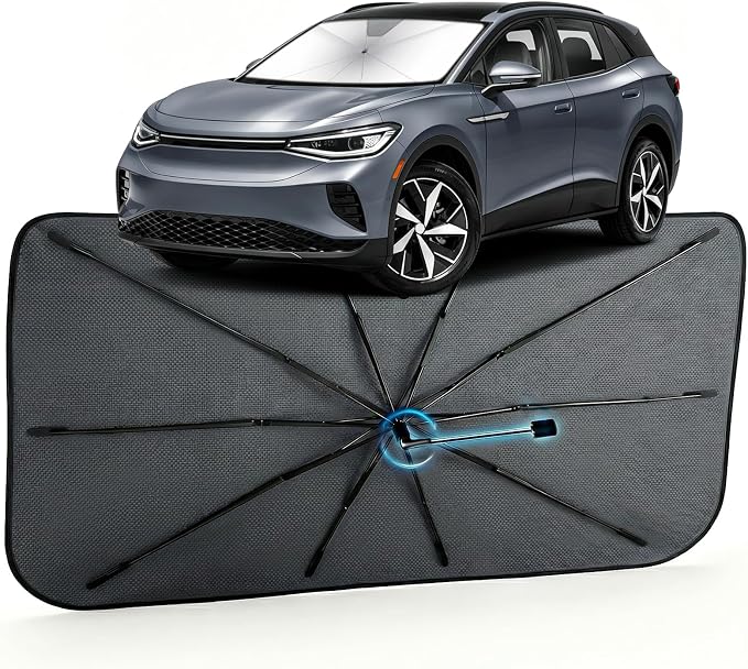 Car Windshield Sun Shade Umbrella for Volkswagen ID.4 2021-2026, 1:1 Fit | [Reflective Coated Fabric] Car Shades Sun Visor Keep Car Cool and Protects Interior, Sunshade Umbrella for Front Window by MakeLifeBetter