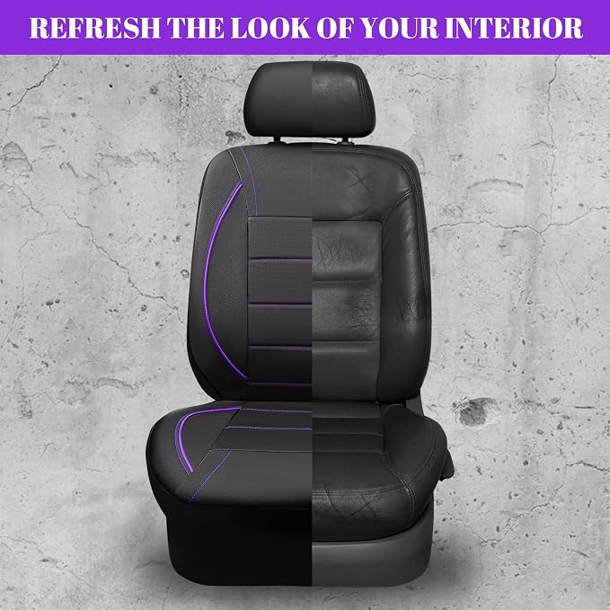 CAR PASS Universal FIT Piping Leather Two Front Seat Covers, Waterproof Faux Leather for SUV Sedan Van Truck, Airbag Compatible,Reserved Opening Holes for Headrest Covers(Black and Purple) - Image 5