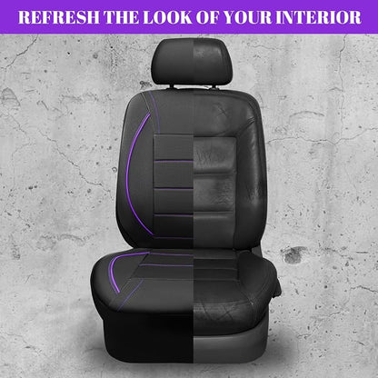 CAR PASS Universal FIT Piping Leather Two Front Seat Covers, Waterproof Faux Leather for SUV Sedan Van Truck, Airbag Compatible,Reserved Opening Holes for Headrest Covers(Black and Purple) - Image 5