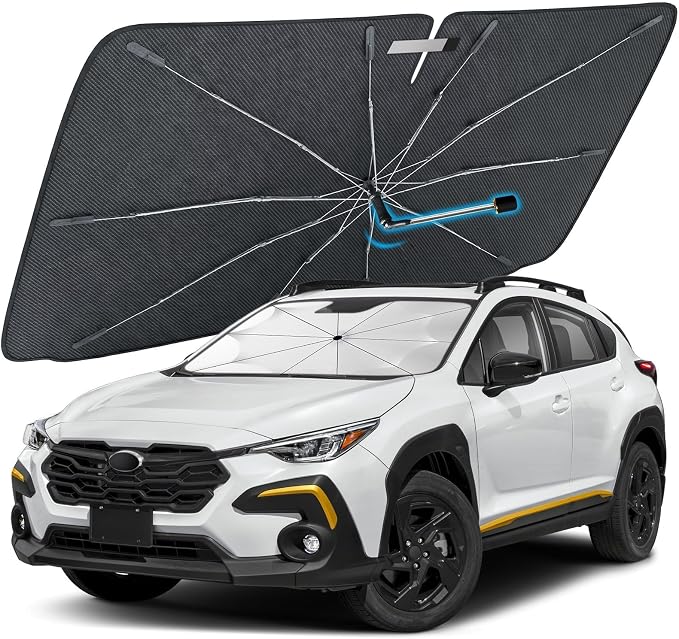 [2026 Upgraded] Windshield Sun Shade Umbrella(Small-55 L x 31" W) | Front Window Sunshade with Thermo Shield Fabric, Foldable Car Sun Visor for Heat Reduction and Interior Protection by Visufy