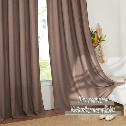 RYB HOME Linen Sheer Curtains 2 Panels for Living Room, Semi Transparent Privacy Drapes with Rod Pocket Farmhouse Style Window Treatments for Bedroom, Brown, 52" W x 90" L - Image 6