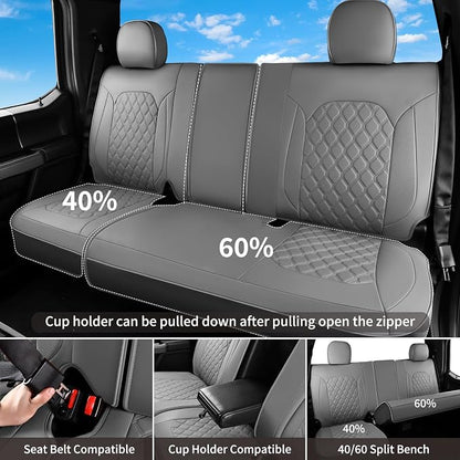 Huidasource Fit for Gray Chevy Silverado/GMC Sierra Rear Seat Covers, Thickened Split Nappa Leather Truck Back Seat Cover 2007-2013&2019-2026 1500, 2020-2026 2500HD 3500HD Crew Cab WT LS LT - Image 3