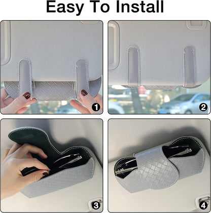 KINIVA Sunglasses Holder for Car Visor Leather Glasses Case with Clips for Car Visor Automotive Interior Visor Accessories Apply to All Car Models (09 Grey) - Image 5