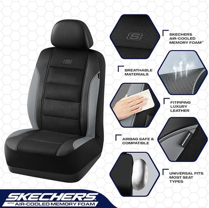 Skechers Aircooled & Memory Foam Seat Covers,Premium Leather with EVA Mesh Car Seat Covers,Seat Cover Full Sets,Airbag Compatible Automotive Comfort for Most Cars, Vans, Trucks, SUV,Grey - Image 3