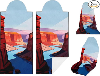 2 Pack Car Seat Towel Covers for Gym, Front Seats, Grand Canyon | Grand Sweat Protector for Front Seats Premium Thickened with Elastic Strap Breathable & Quick Dry Machine Washable Running by Semtomn