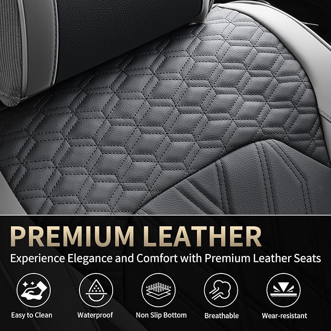 FLORICH Car Seat Covers Front Seat Waterproof Faux Leather Seat Covers for Cars Premium Breathable Car Seat Protector Interior Covers Non-Slip Universal Fit for Most Car Truck SUV, Gray&Black - Image 7