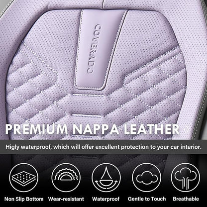 Coverado Car Seat Covers, Front Seat Cover, Waterproof Nappa Leather Seat Covers for Cars, Driver Car Seat Protectors, Gray and Purple Automotive Seat Covers Universal Fit for Most Cars - Image 4