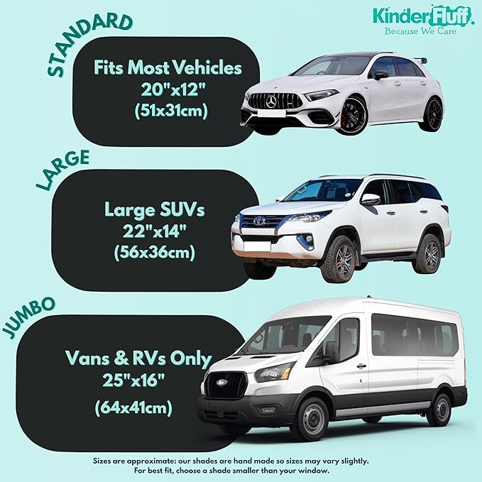 Car Window Shades - Certified 99.79% UVA & 99.95% UVB Sun Protection. Award Winning car Sun Shade for Side Windows. 4 Pack Semi Transparent 22" x 14" - Window Shade for car Baby by Kinder Fluff - Image 4