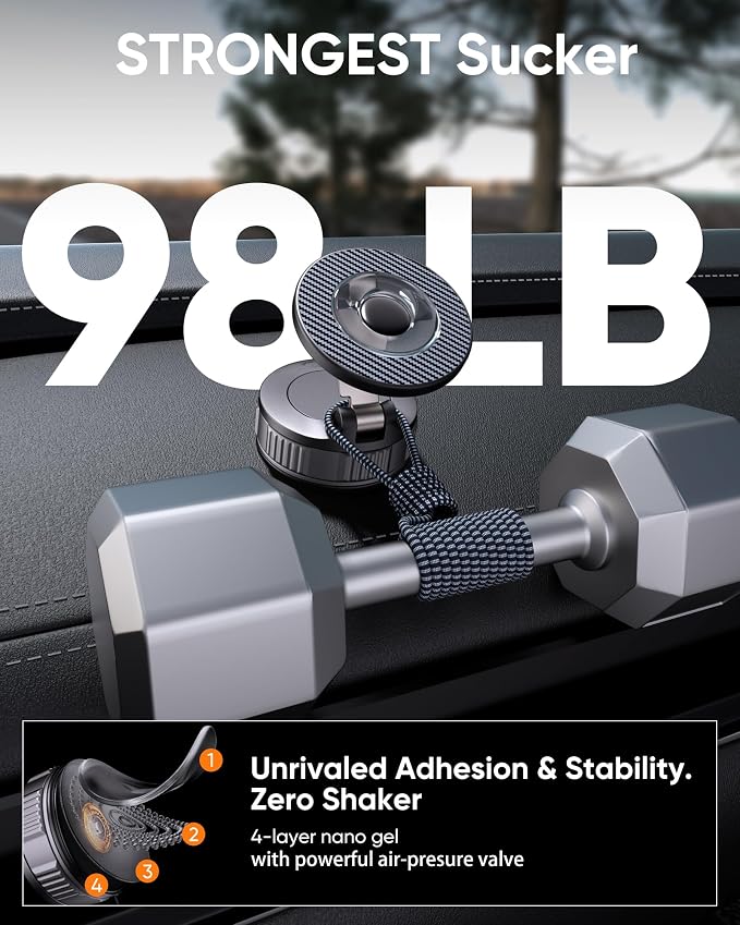 NKNZLY Vacuum Magnetic Car Phone Holder, 360° Adjustable MagSafe Car Mount | 120+ LB Strongest Suction & 3000gf Strong Magnetic, Phone Holders for Your Car, Dashboard & Windshield Mount for iPhone 17-12 - Image 4