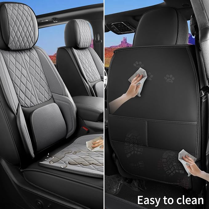 Custom Fit Chevy Silverado GMC Sierra 1500 2007-2026 2500/3500 HD Crew Cab Faux Leather Front Seat Covers - 2 Pack, Waterproof & Breathable Car Seat Protector for Truck,BlackGrey - Image 5