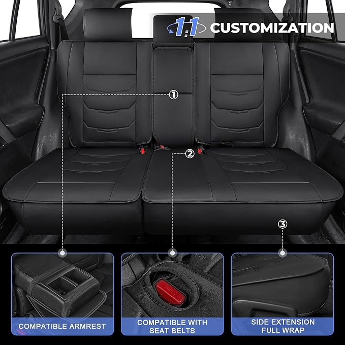1:1 Custom Car Seat Covers Fit for Toyota RAV4 2013-2018 | Fit for RAV 4 XLE LE Limited Adventure Full Set Premium Faux Leather Seat Protectors Anti-Slip Design 5-Seat Black - Image 5