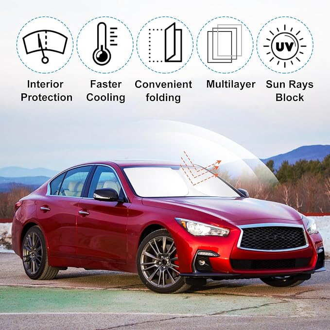Windshield Sun Shade for 2014-2024 Infiniti Q50 Accessories | Full covered for windshield, Foldable & Durable, Block UV Rays, Reduce Heat, Easy to install, Keep Car Cooler - Image 2