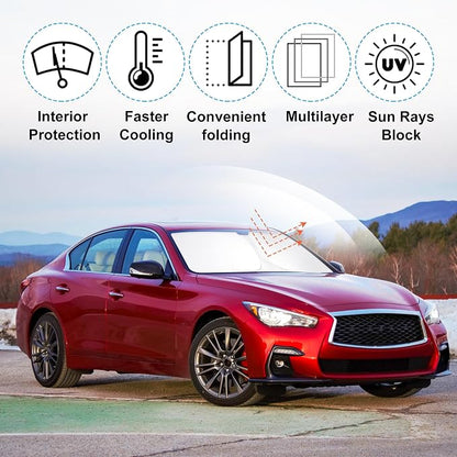 Windshield Sun Shade for 2014-2024 Infiniti Q50 Accessories | Full covered for windshield, Foldable & Durable, Block UV Rays, Reduce Heat, Easy to install, Keep Car Cooler - Image 2