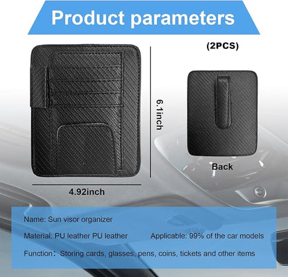 Augeny 2 PCS Car Sun Visor Organizer, Auto Visor Organizer and Storage, Registration and Document Holder, Vehicle Accessories for Sunglasses Document Card Pen Driver License (Carbon Fiber Black) - Image 2