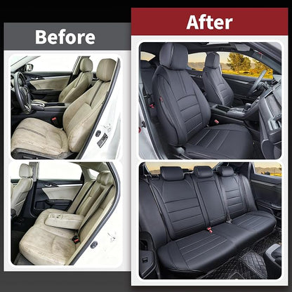 HKZ Custom Fit Civic Seat Covers for Honda Civic 2016 2017 2018 2019 2020 2021 Hatchback EX,Sport Touring,EX-L - 5-Seats Leather Full Set,Black - Image 5